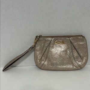 Coach Metallic Rose Gold Leather Wristlet Pouch